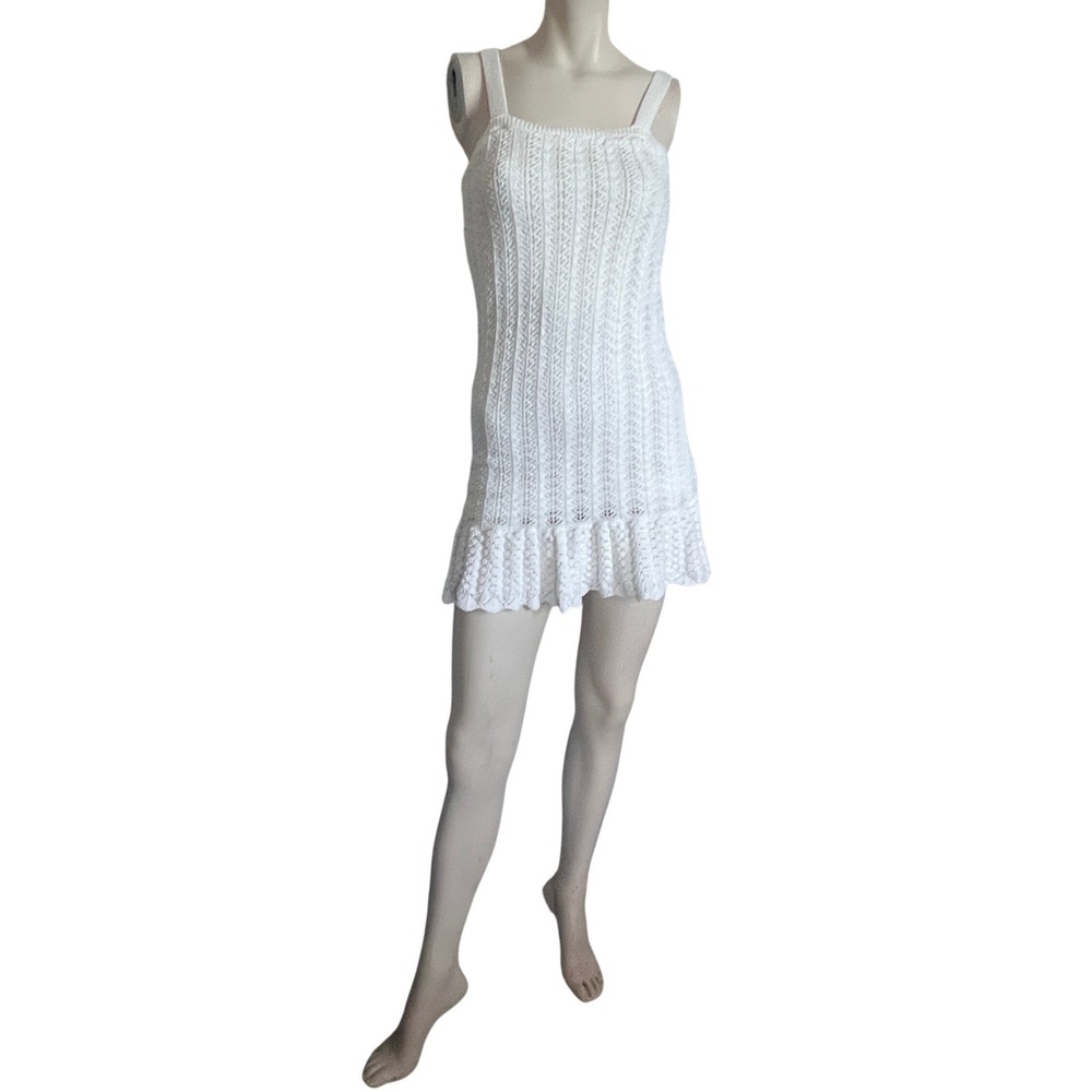 Willow & Wind Crochet Mini Dress Womens Small White Boho Knit Cottagecore Boho - Picture 2 of 7